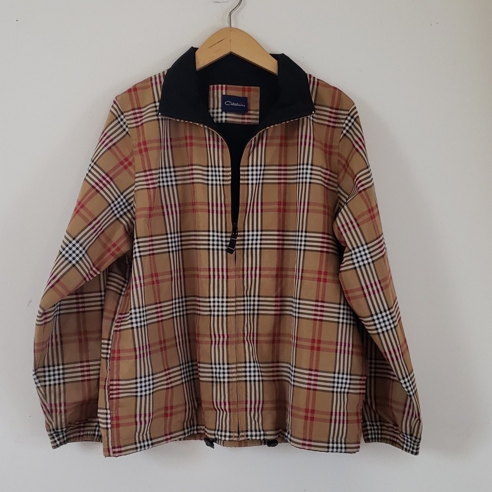 Catalina Windbreaker Jacket Full Zip Nova Check Plaid Nylon Womens Sz L?